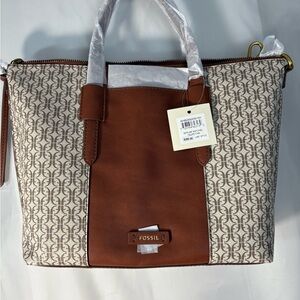 Fossil Brown and Cream Satchel crossbody